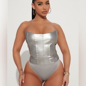 NEW Fashion Nova Silver Corset Bodysuit